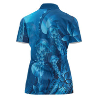 Blue Gradient Polynesia Jellyfish Women Polo Shirt Plumeria Polynesian Tattoo Glowing Vibes