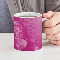 Pink Gradient Polynesia Jellyfish Ceramic Mug Plumeria Polynesian Tattoo Glowing Vibes