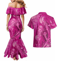 Pink Gradient Polynesia Jellyfish Couples Matching Mermaid Dress and Hawaiian Shirt Plumeria Polynesian Tattoo Glowing Vibes