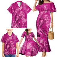 Pink Gradient Polynesia Jellyfish Family Matching Mermaid Dress and Hawaiian Shirt Plumeria Polynesian Tattoo Glowing Vibes
