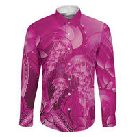 Pink Gradient Polynesia Jellyfish Family Matching Short Sleeve Bodycon Dress and Hawaiian Shirt Plumeria Polynesian Tattoo Glowing Vibes