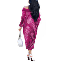 Pink Gradient Polynesia Jellyfish Off The Shoulder Long Sleeve Dress Plumeria Polynesian Tattoo Glowing Vibes