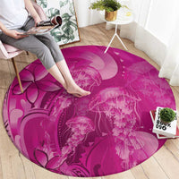 Pink Gradient Polynesia Jellyfish Round Carpet Plumeria Polynesian Tattoo Glowing Vibes