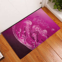 Pink Gradient Polynesia Jellyfish Rubber Doormat Plumeria Polynesian Tattoo Glowing Vibes