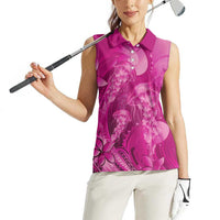 Pink Gradient Polynesia Jellyfish Women Sleeveless Polo Shirt Plumeria Polynesian Tattoo Glowing Vibes
