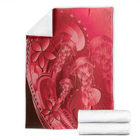 Red Gradient Polynesia Jellyfish Blanket Plumeria Polynesian Tattoo Glowing Vibes