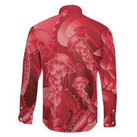 Red Gradient Polynesia Jellyfish Family Matching Off Shoulder Short Dress and Hawaiian Shirt Plumeria Polynesian Tattoo Glowing Vibes