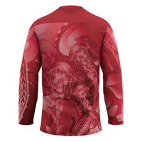 Red Gradient Polynesia Jellyfish Hockey Jersey Plumeria Polynesian Tattoo Glowing Vibes LT14 - Polynesian Pride