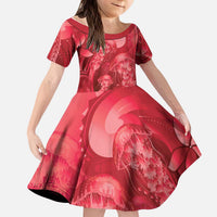 Red Gradient Polynesia Jellyfish Kid Short Sleeve Dress Plumeria Polynesian Tattoo Glowing Vibes LT14 KID Red - Polynesian Pride