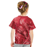 Red Gradient Polynesia Jellyfish Kid T Shirt Plumeria Polynesian Tattoo Glowing Vibes