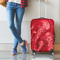 Red Gradient Polynesia Jellyfish Luggage Cover Plumeria Polynesian Tattoo Glowing Vibes