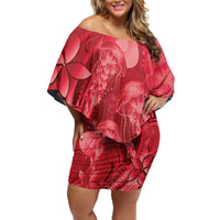 Red Gradient Polynesia Jellyfish Off Shoulder Short Dress Plumeria Polynesian Tattoo Glowing Vibes LT14 Women Red - Polynesian Pride