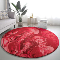 Red Gradient Polynesia Jellyfish Round Carpet Plumeria Polynesian Tattoo Glowing Vibes