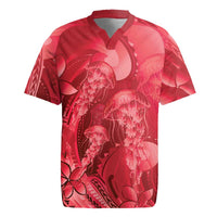 Red Gradient Polynesia Jellyfish Rugby Jersey Plumeria Polynesian Tattoo Glowing Vibes