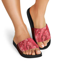 Red Gradient Polynesia Jellyfish Slide Sandals Plumeria Polynesian Tattoo Glowing Vibes