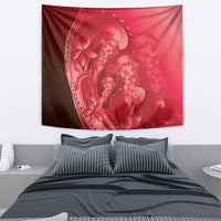 Red Gradient Polynesia Jellyfish Tapestry Plumeria Polynesian Tattoo Glowing Vibes