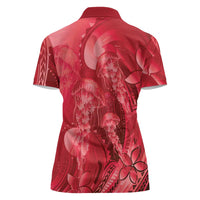 Red Gradient Polynesia Jellyfish Women Polo Shirt Plumeria Polynesian Tattoo Glowing Vibes