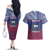 Personalised Samoa Independence Day Couples Matching Off The Shoulder Long Sleeve Dress and Hawaiian Shirt 64th Anniversary Toa O Samoa LT14 - Polynesian Pride