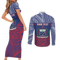 Personalised Samoa Independence Day Couples Matching Short Sleeve Bodycon Dress and Long Sleeve Button Shirt 64th Anniversary Toa O Samoa