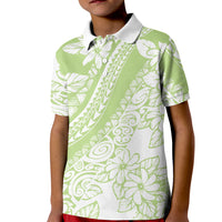 Polynesian Tiare Flower Sage Green Pastel Kid Polo Shirt