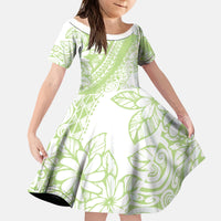 Polynesian Tiare Flower Sage Green Pastel Kid Short Sleeve Dress