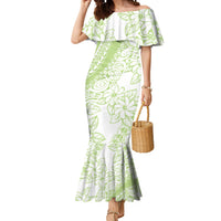 Polynesian Tiare Flower Sage Green Pastel Mermaid Dress