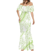 Polynesian Tiare Flower Sage Green Pastel Mermaid Dress