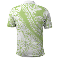 Polynesian Tiare Flower Sage Green Pastel Polo Shirt