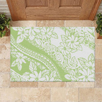 Polynesian Tiare Flower Sage Green Pastel Rubber Doormat