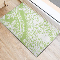 Polynesian Tiare Flower Sage Green Pastel Rubber Doormat