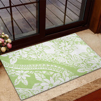 Polynesian Tiare Flower Sage Green Pastel Rubber Doormat