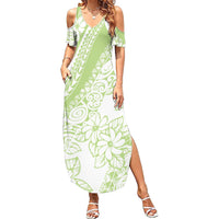Polynesian Tiare Flower Sage Green Pastel Summer Maxi Dress