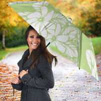 Polynesian Tiare Flower Sage Green Pastel Umbrella