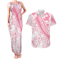 Polynesian Tiare Flower Pink Pastel Vibes Couples Matching Tank Maxi Dress and Hawaiian Shirt