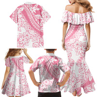 Polynesian Tiare Flower Pink Pastel Vibes Family Matching Mermaid Dress and Hawaiian Shirt