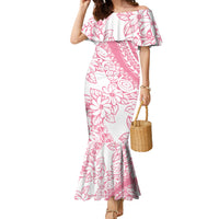 Polynesian Tiare Flower Pink Pastel Vibes Family Matching Mermaid Dress and Hawaiian Shirt