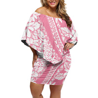 Polynesian Tiare Flower Pink Pastel Vibes Family Matching Off Shoulder Short Dress and Hawaiian Shirt