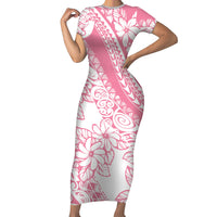 Polynesian Tiare Flower Pink Pastel Vibes Family Matching Short Sleeve Bodycon Dress and Hawaiian Shirt