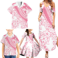 Polynesian Tiare Flower Pink Pastel Vibes Family Matching Summer Maxi Dress and Hawaiian Shirt