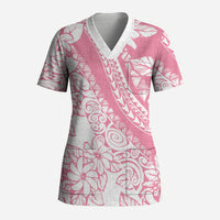 Polynesian Tiare Flower Pink Pastel Vibes Scrub Top