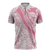 Polynesian Tiare Flower Pink Pastel Vibes Zipper Polo Shirt LT14 Pink - Polynesian Pride