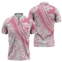 Polynesian Tiare Flower Pink Pastel Vibes Zipper Polo Shirt LT14 - Polynesian Pride