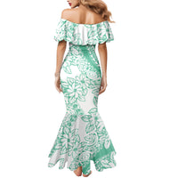 Polynesian Tiare Flower Cyan Pastel Vibes Family Matching Mermaid Dress and Hawaiian Shirt