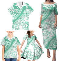Polynesian Tiare Flower Cyan Pastel Vibes Family Matching Puletasi and Hawaiian Shirt