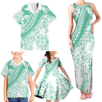 Polynesian Tiare Flower Cyan Pastel Vibes Family Matching Tank Maxi Dress and Hawaiian Shirt