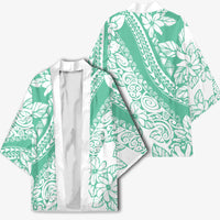 Polynesian Tiare Flower Cyan Pastel Vibes Kimono