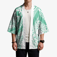 Polynesian Tiare Flower Cyan Pastel Vibes Kimono