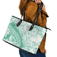 Polynesian Tiare Flower Cyan Pastel Vibes Leather Tote Bag