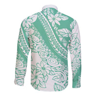 Polynesian Tiare Flower Cyan Pastel Vibes Long Sleeve Button Shirt