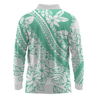 Polynesian Tiare Flower Cyan Pastel Vibes Long Sleeve Polo Shirt